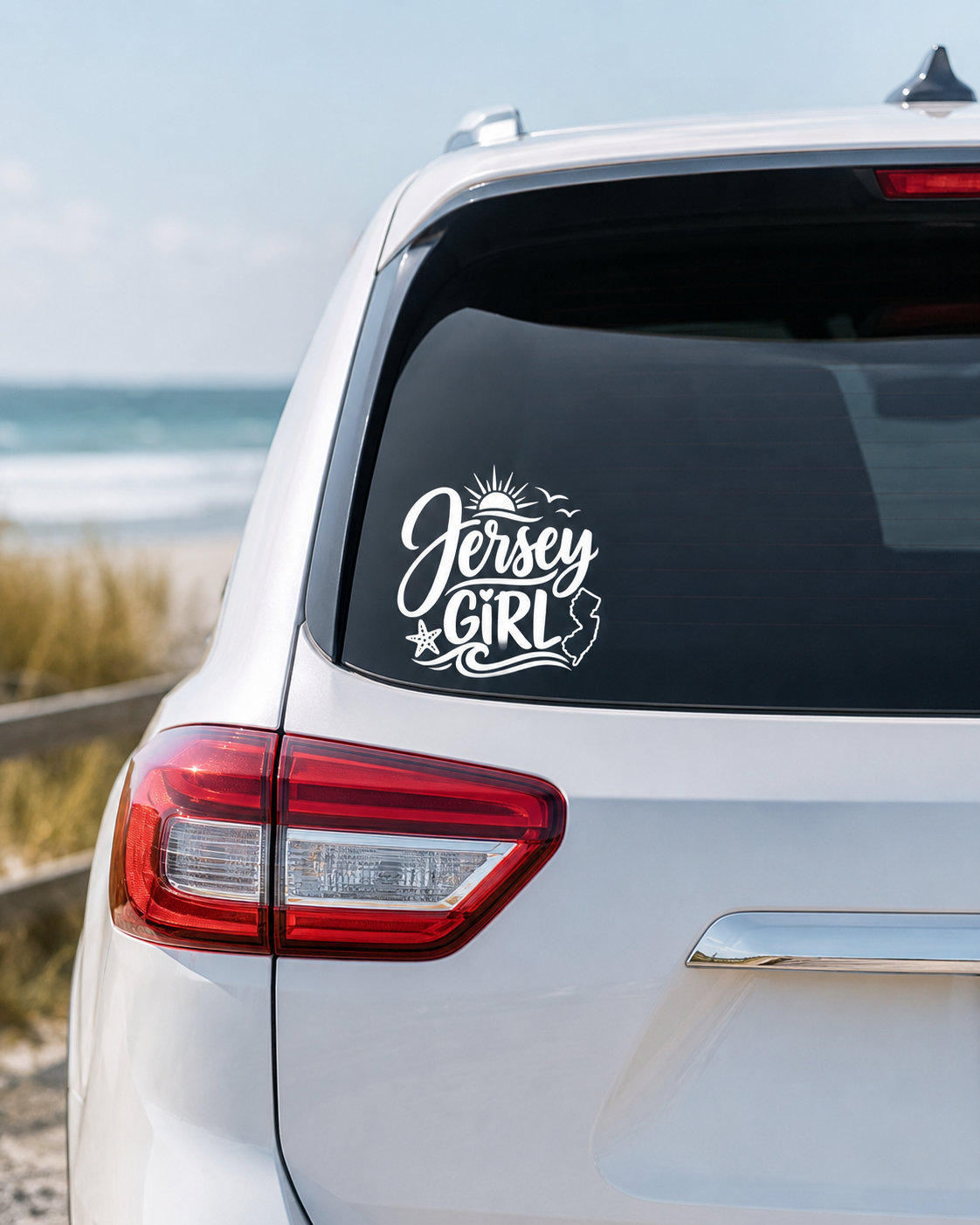 Jersey Girl Vinyl Decal | Coastal Car Sticker | Jersey Shore Beach Decal | White Cut File Style Sticker