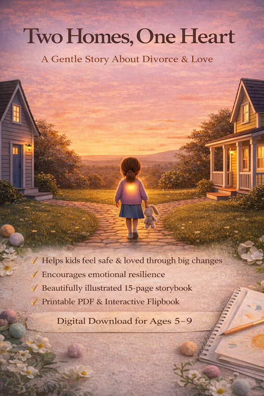 Two Homes, One Heart – A Gentle Children’s Story About Divorce & Love (Digital PDF + Flipbook)