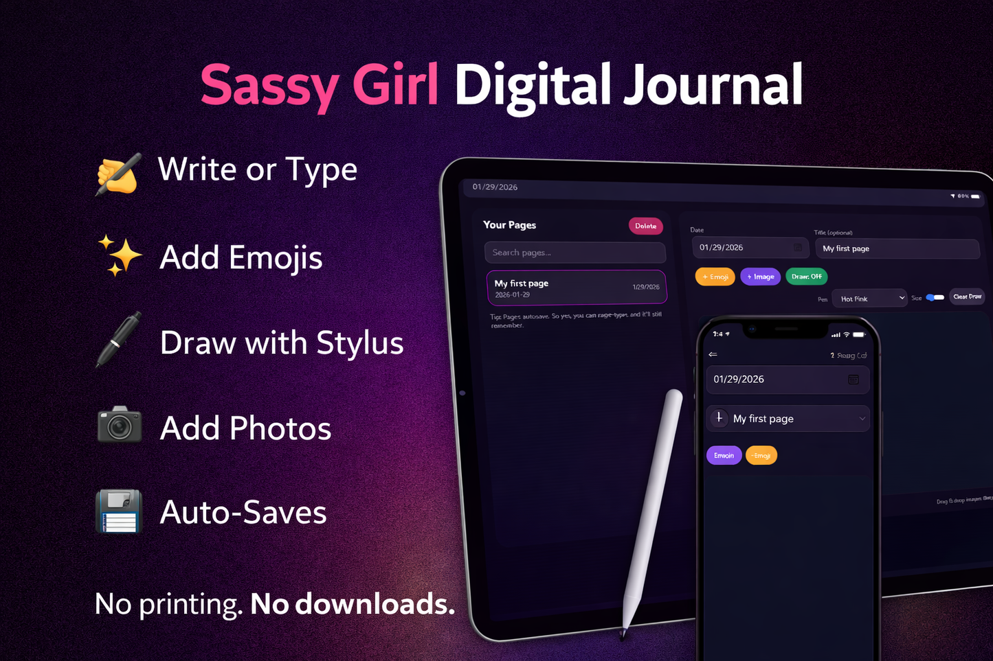 Sassy Girl Journal™ – Digital Web Journal (Tablet + Mobile Friendly)