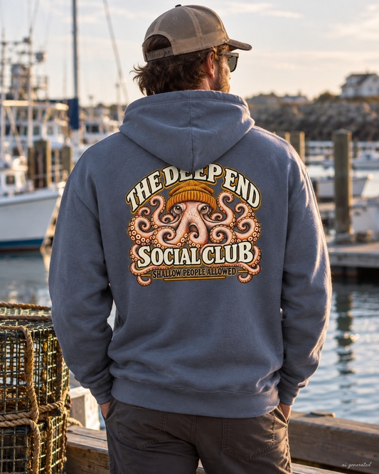The Deep End Social Club Octopus Hoodie, AI-generated mockup