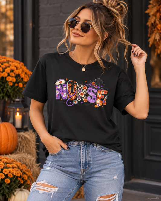 Spooky Cute Halloween Nurse T-Shirt | Colorful Witchy Nurse Tee