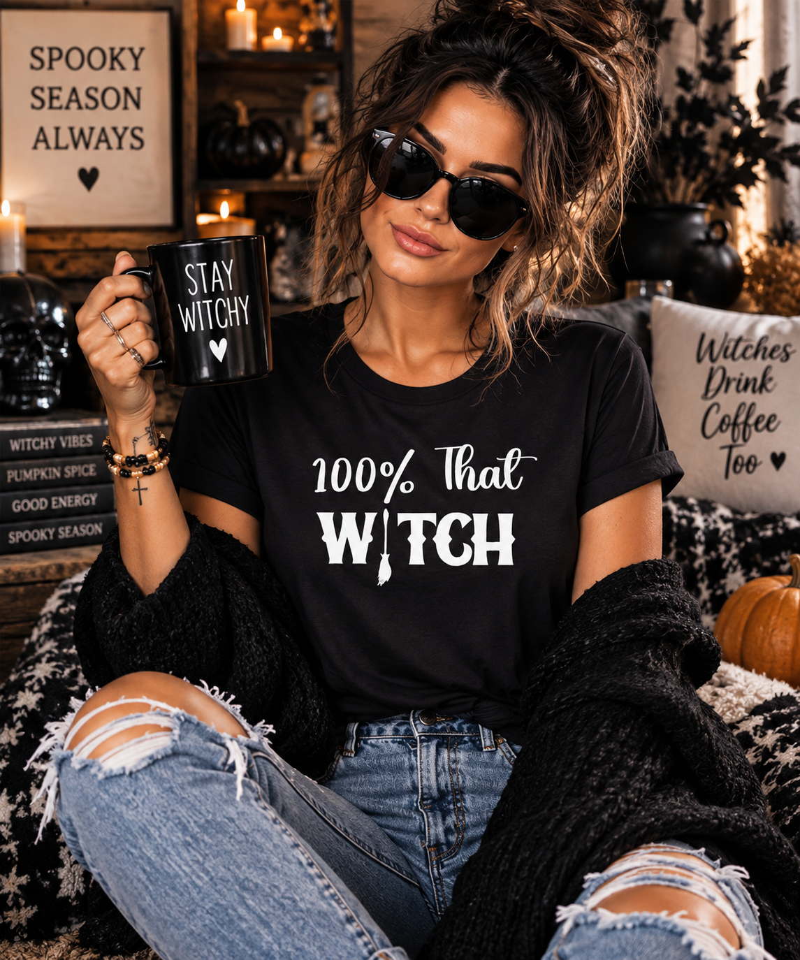 100% That Witch Halloween Shirt | Funny Witch Graphic Tee | Sassy Halloween T-Shirt for Women