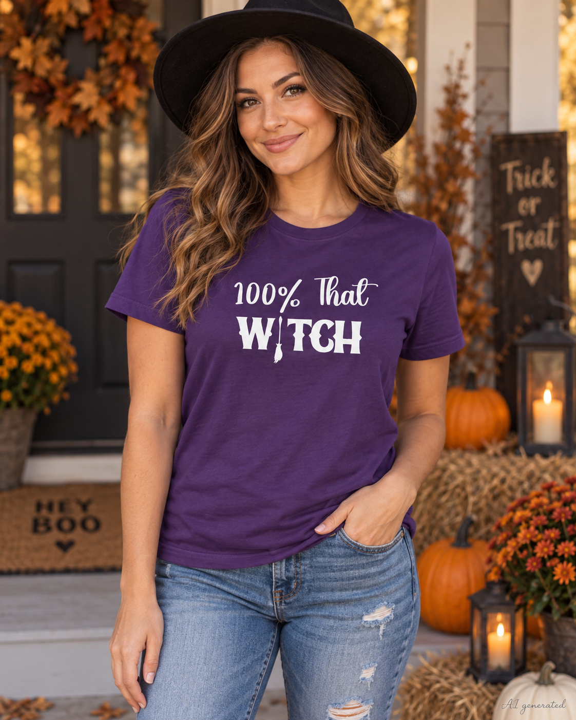 100% That Witch Halloween Shirt | Funny Witch Graphic Tee | Sassy Halloween T-Shirt for Women