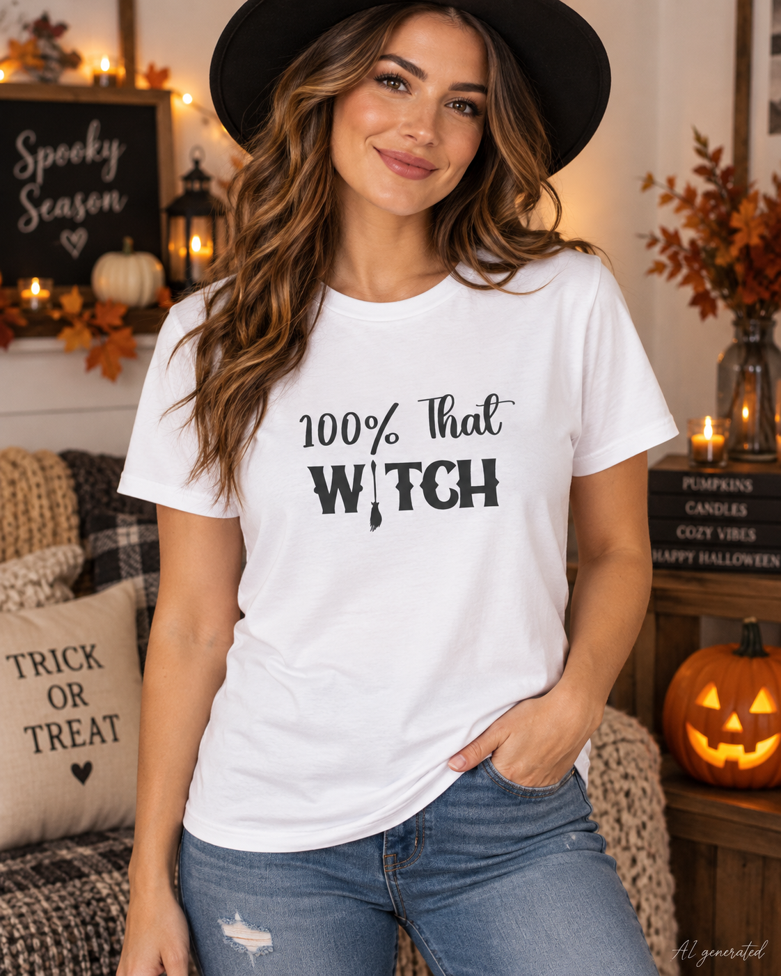 100% That Witch Halloween Shirt | Funny Witch Graphic Tee | Sassy Halloween T-Shirt for Women