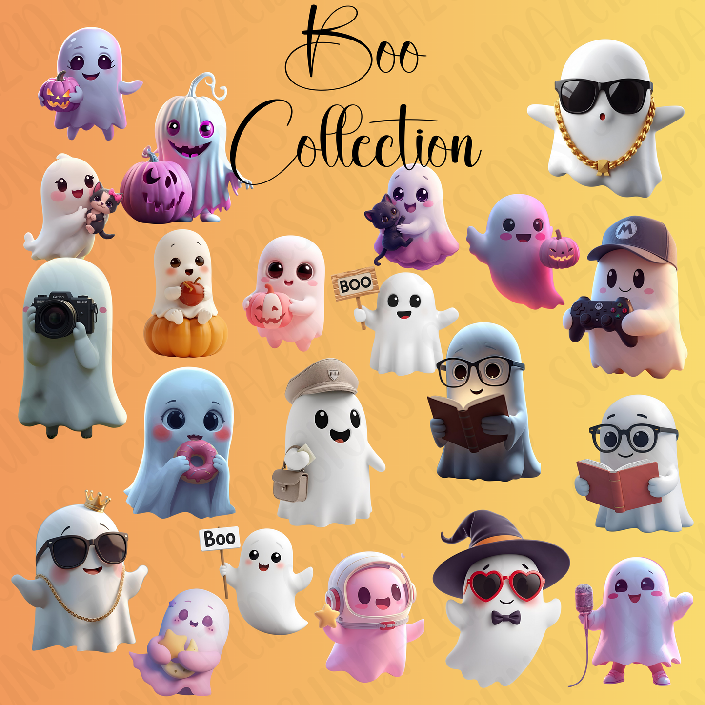 Cute Ghost Clipart • 47 PNG Mega Bundle, Transparent Art  Digital Clip Art & Image Files, Halloween Designs, Sticker Image, Downloads
