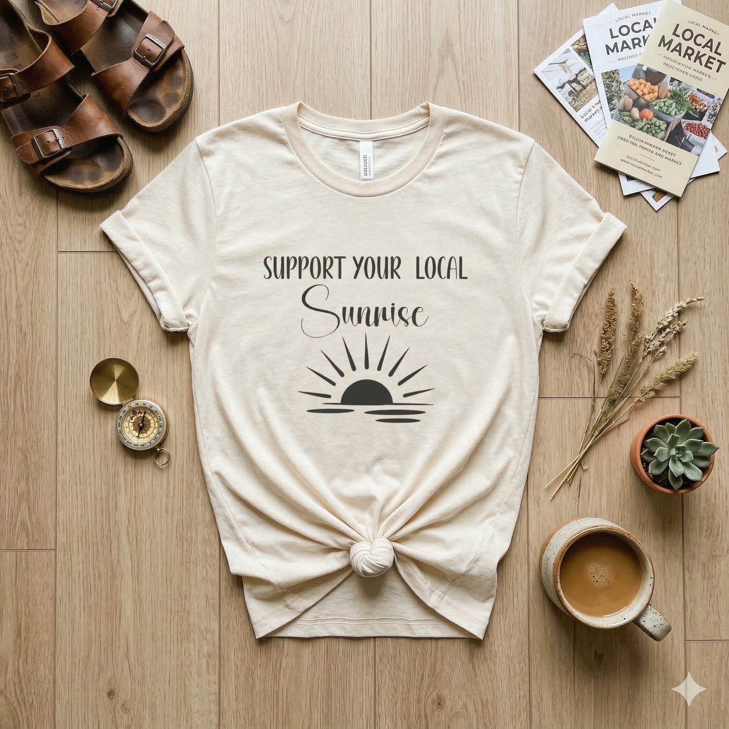 Support Your Local Sunrise T-Shirt – Minimalist Sunrise Graphic Tee – Nature Lover Shirt – Outdoor Adventure Tee – Sunrise Lover Gift