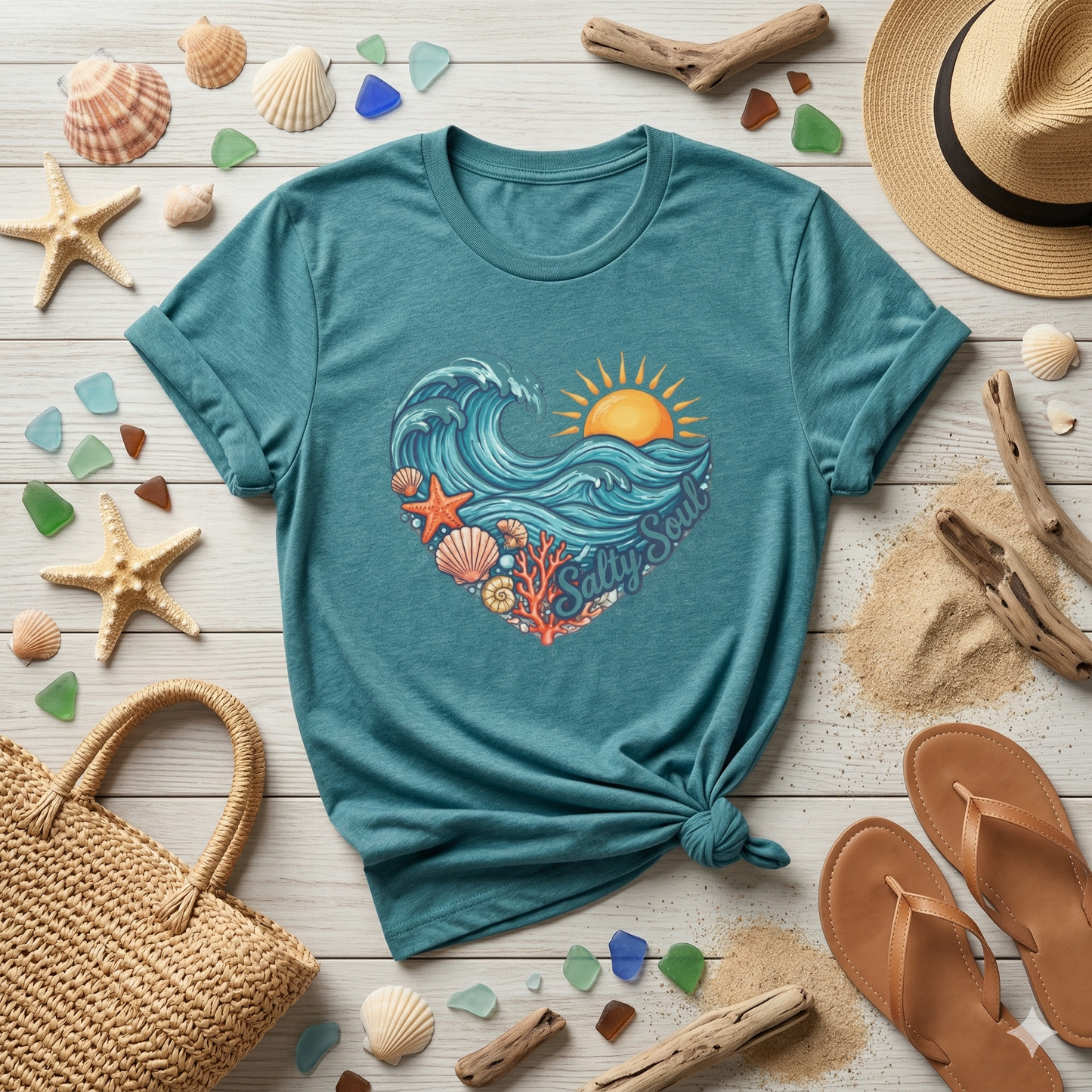 Salty Soul Ocean Shirt, Beach Wave Heart Tee, Coastal Graphic Shirt, Summer Beach Shirt, Ocean Lover Gift, Seaside Vibes Tee