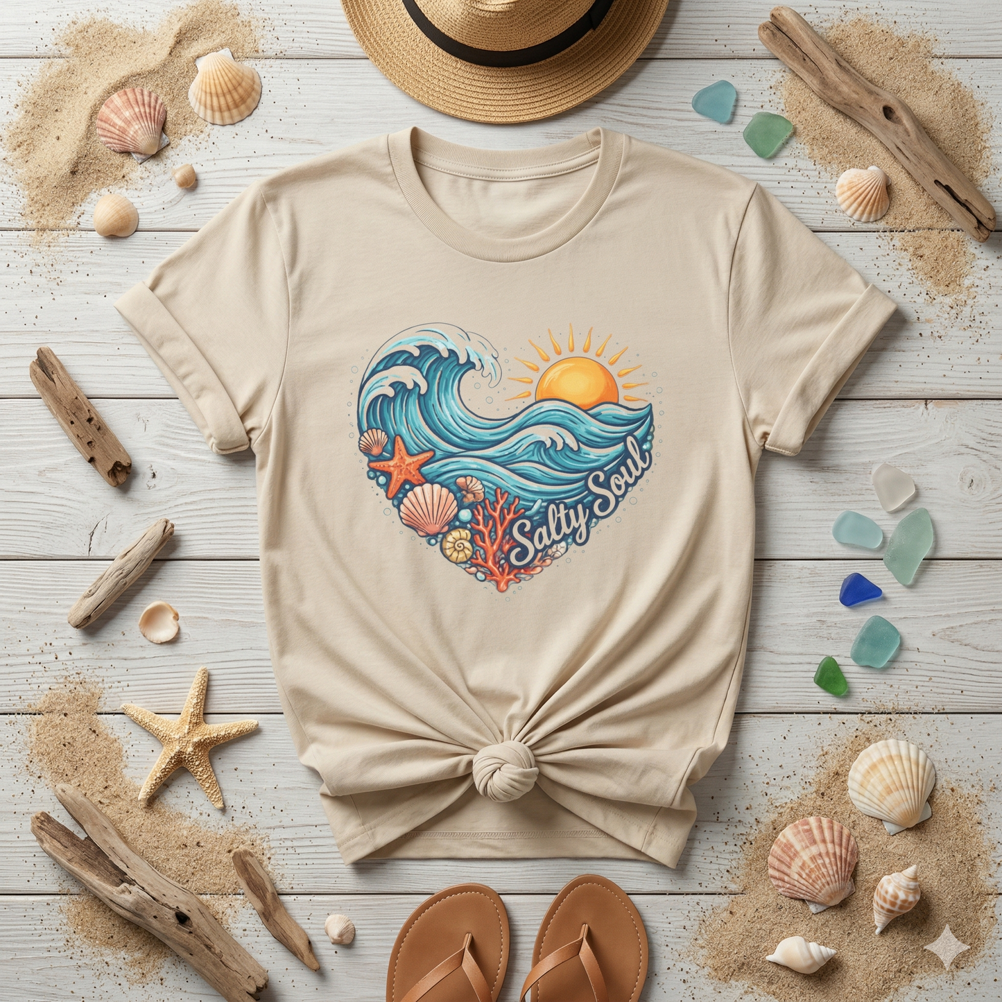 Salty Soul Ocean Shirt, Beach Wave Heart Tee, Coastal Graphic Shirt, Summer Beach Shirt, Ocean Lover Gift, Seaside Vibes Tee