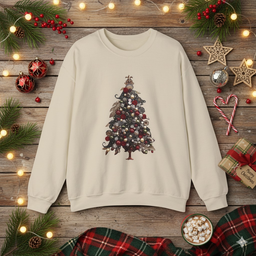 Christmas Tree Crewneck Sweatshirt — Festive Ornament Tree Holiday Sweater