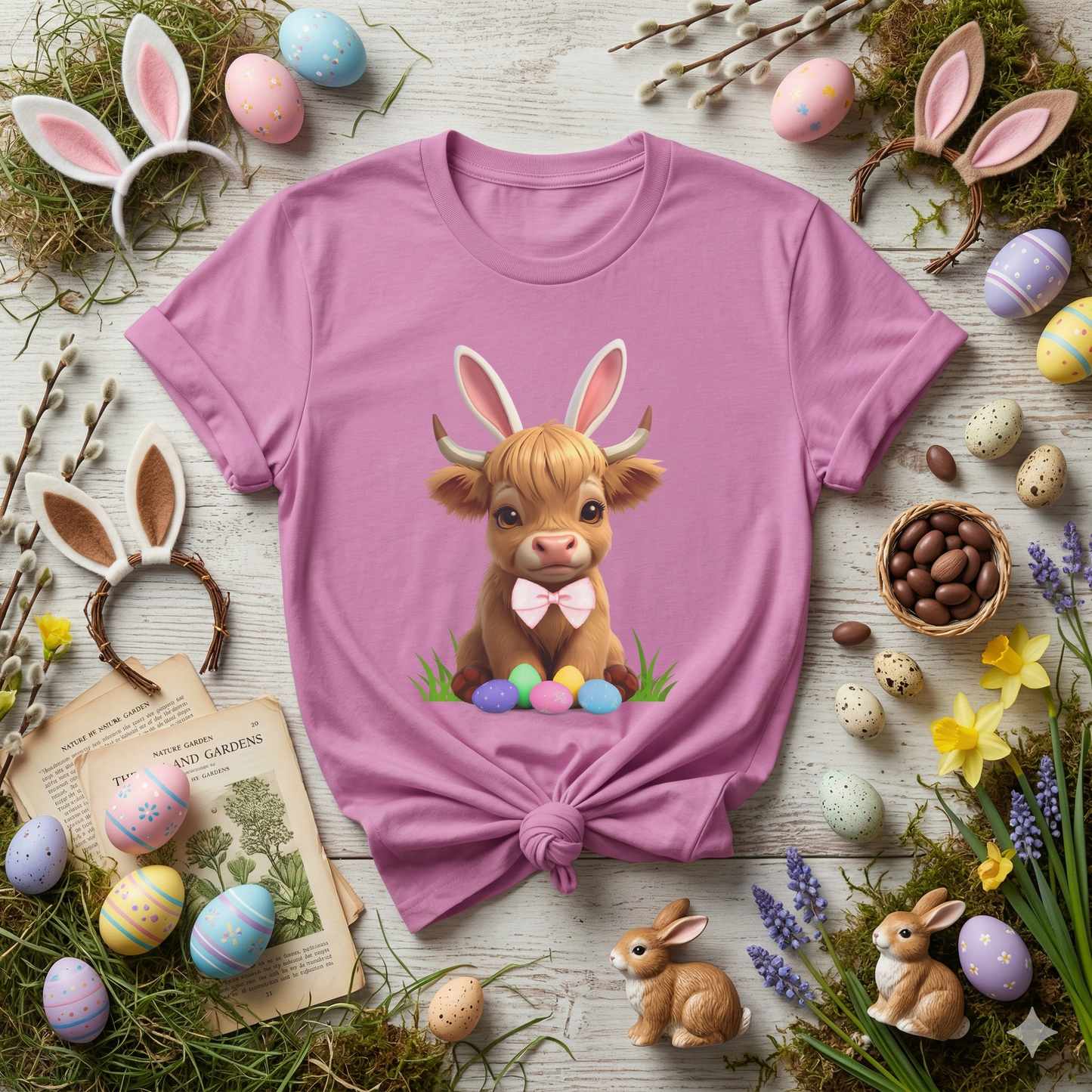 Easter Cow Tee — Cute Calf with Bunny Ears & Colorful Eggs T-Shirt