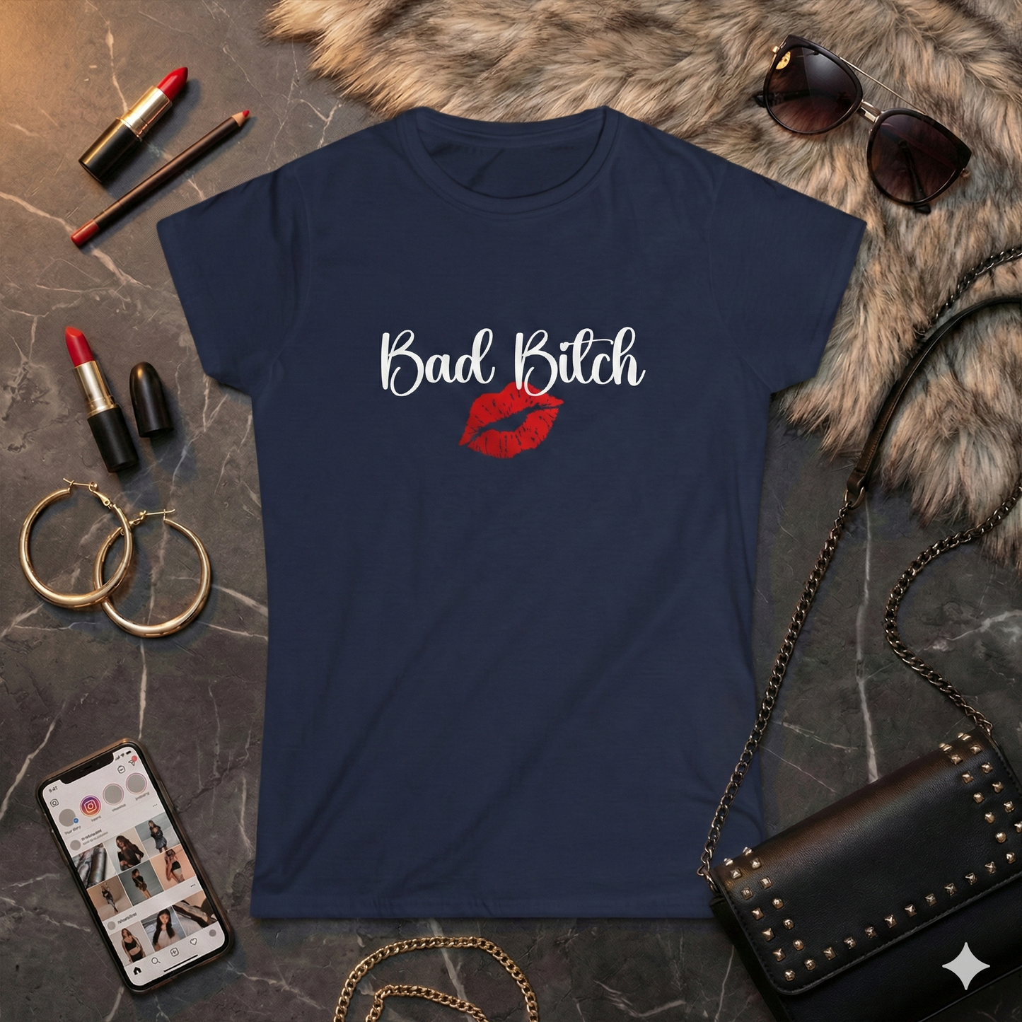 Bad Bitch T-Shirt – Sassy Red Lips Graphic Tee, Confident Woman Shirt, Bold Feminine Energy Top, Funny Empowerment Gift for Her