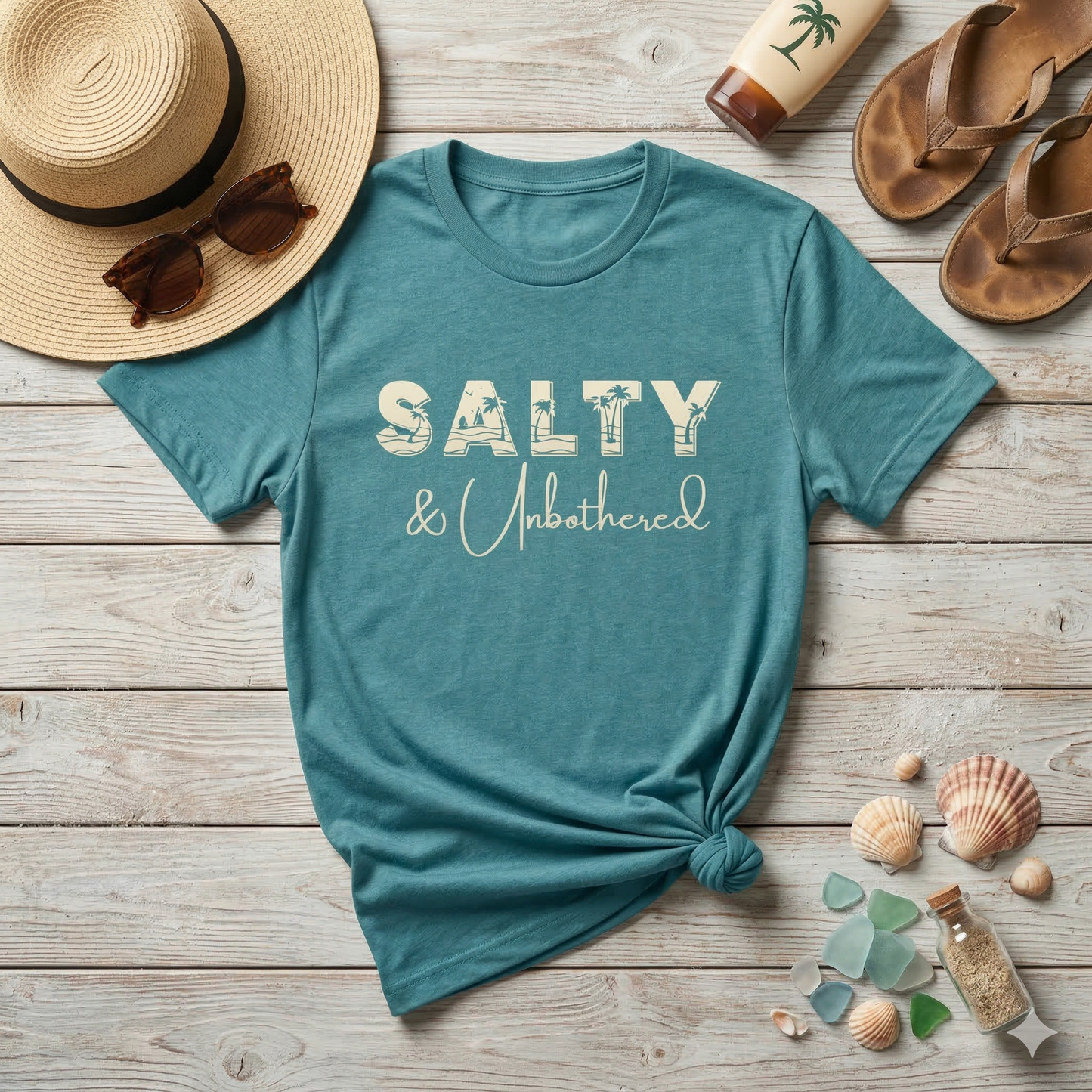 Salty & Unbothered Shirt, Beach Graphic Tee, Summer Vibes Shirt, Coastal Aesthetic T-Shirt, Funny Beach Shirt Women, Vacation Outfit Top