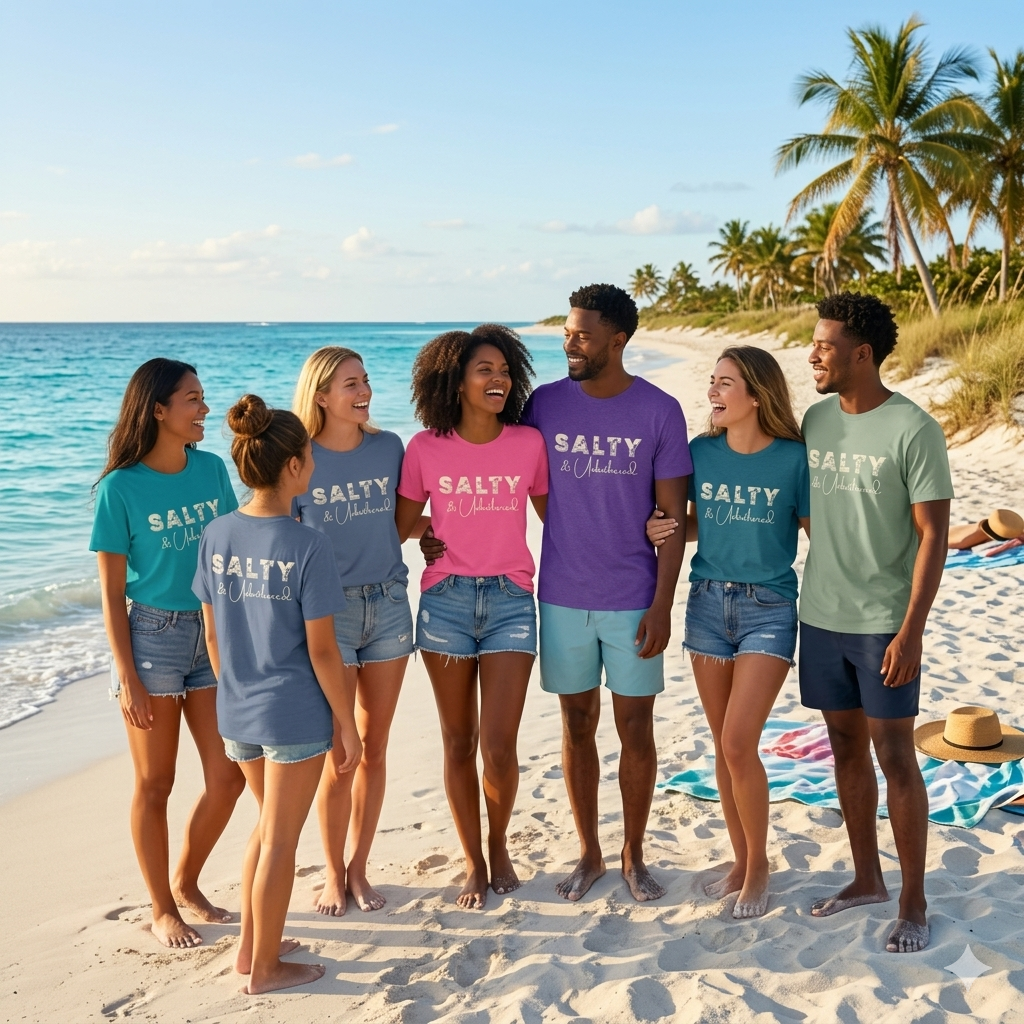 Salty & Unbothered Shirt, Beach Graphic Tee, Summer Vibes Shirt, Coastal Aesthetic T-Shirt, Funny Beach Shirt Women, Vacation Outfit Top