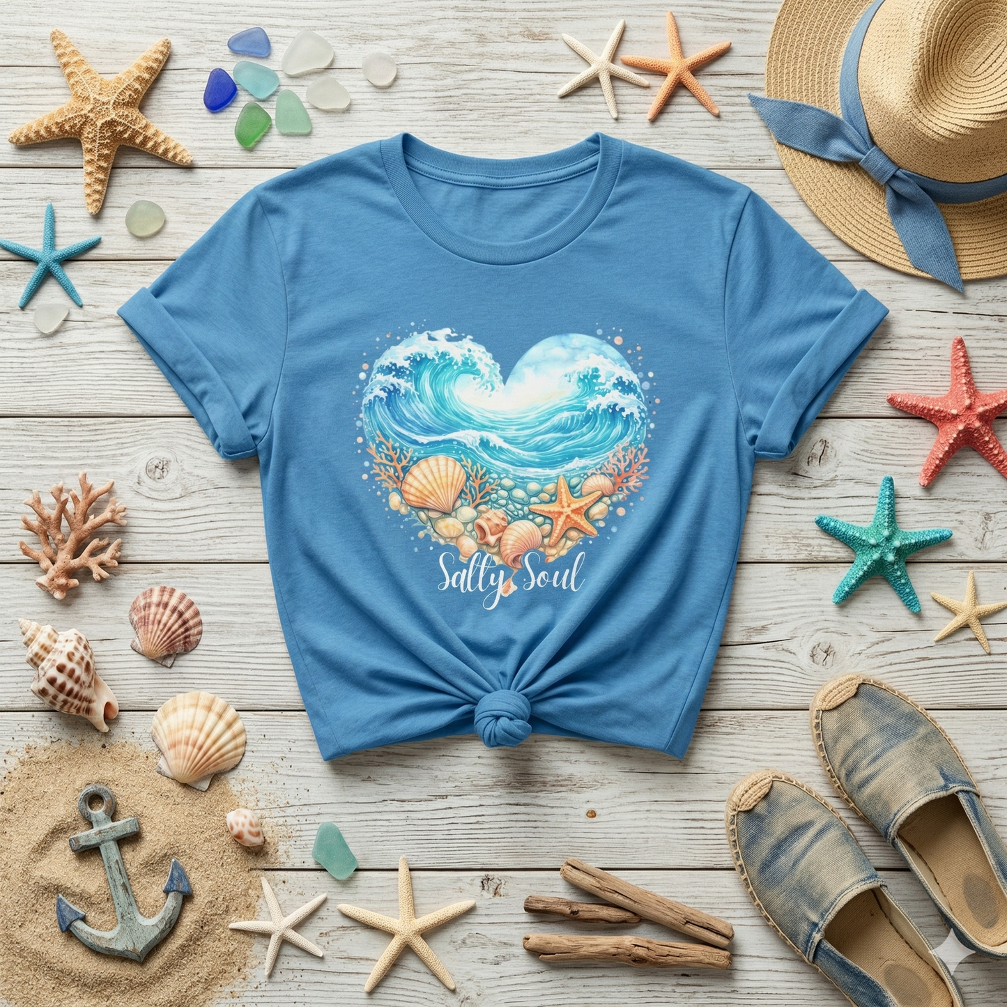 Salty Soul Shirt, Ocean Wave Heart Tee, Beach Aesthetic Shirt, Coastal Vibes Graphic Tee, Boho Beach Shirt, Summer Ocean Lover Gift