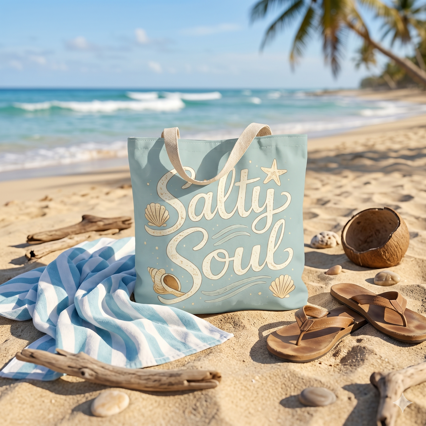 Salty Soul Tote Bag, Coastal Aesthetic Beach Bag, Minimal Ocean Vibes Tote, Soft Neutral Summer Bag, Beach Lover Gift
