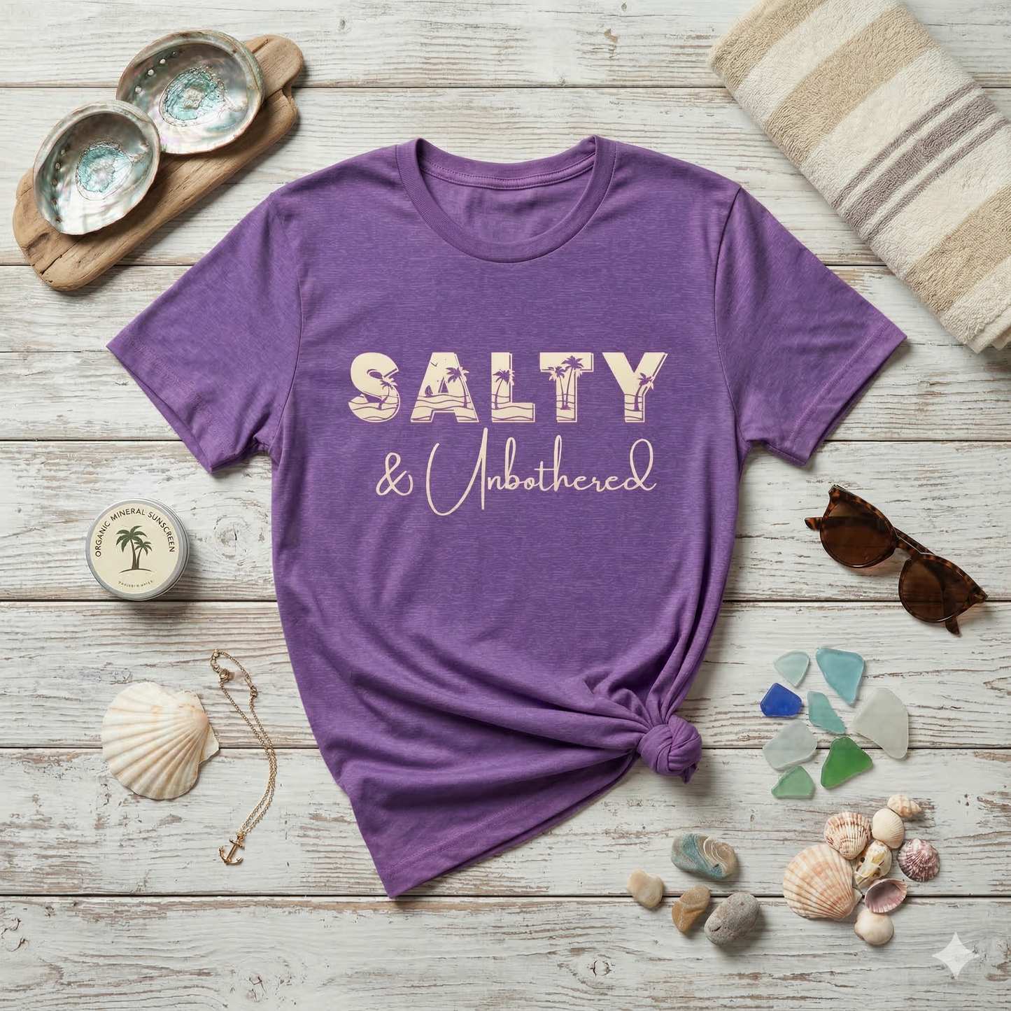 Salty & Unbothered Shirt, Beach Graphic Tee, Summer Vibes Shirt, Coastal Aesthetic T-Shirt, Funny Beach Shirt Women, Vacation Outfit Top