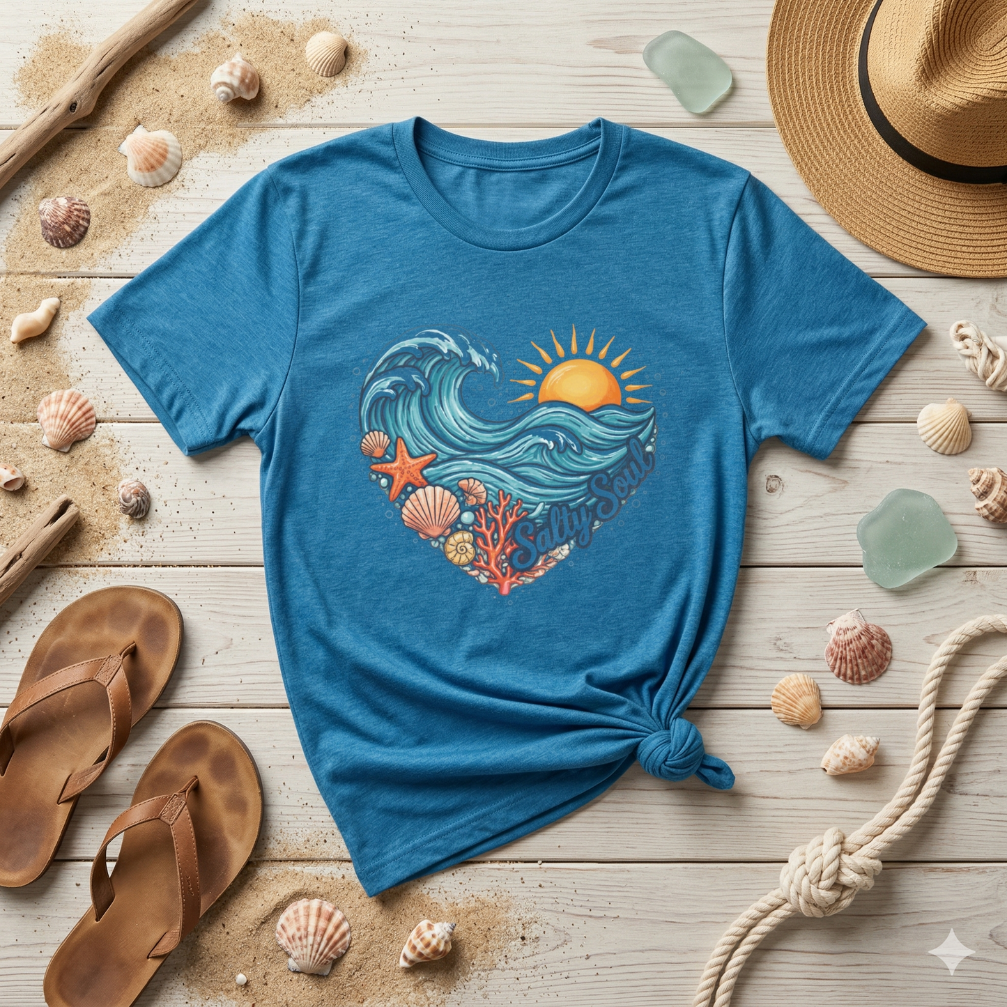 Salty Soul Ocean Shirt, Beach Wave Heart Tee, Coastal Graphic Shirt, Summer Beach Shirt, Ocean Lover Gift, Seaside Vibes Tee
