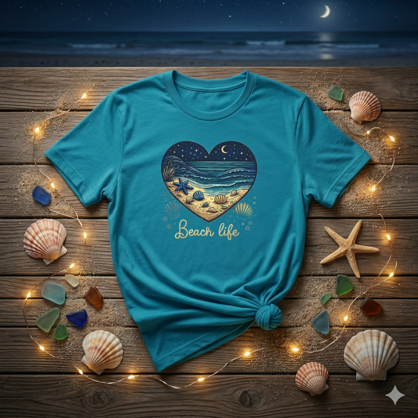 Beach Life Shirt, Coastal Night Beach Tee, Ocean Waves Shirt, Beach Aesthetic Shirt, Seashell Graphic Tee, Coastal Vibes Shirt