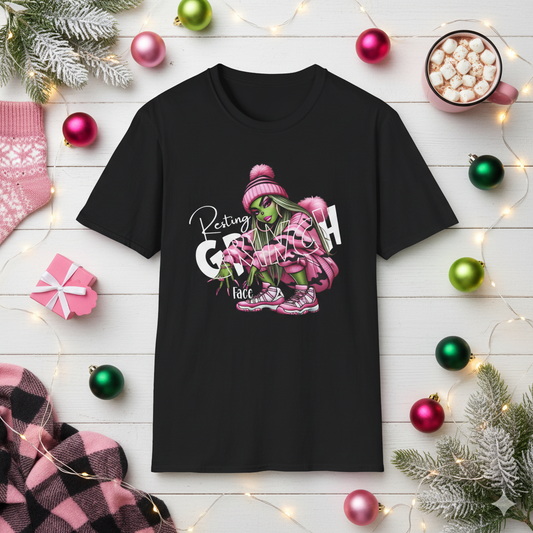 Resting Holiday Face Shirt – Funny Christmas Tee for Women, Sassy Festive T-Shirt, Cute Holiday Graphic Top, Pink Christmas Outfit Idea