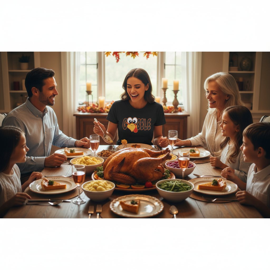 Gobble Turkey Graphic T-Shirt — Cute Thanksgiving Family Tee