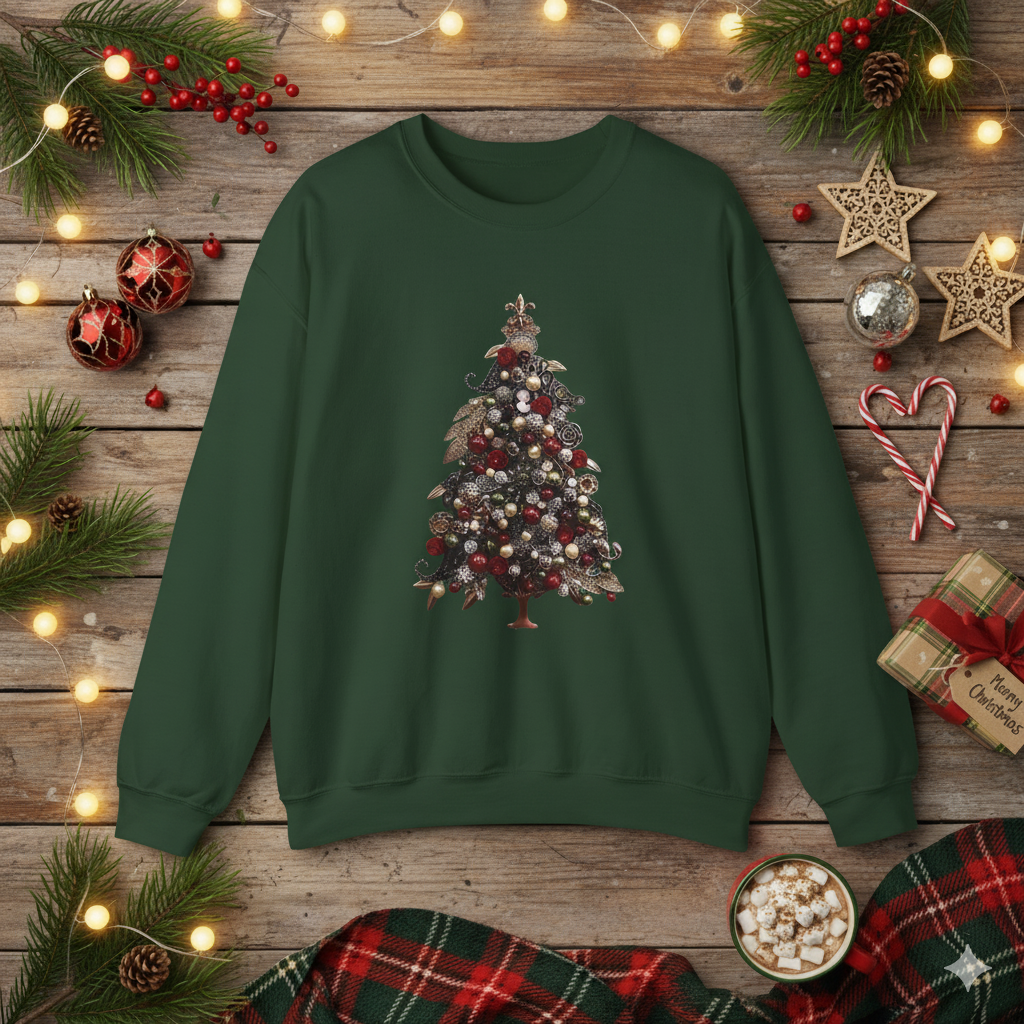 Christmas Tree Crewneck Sweatshirt — Festive Ornament Tree Holiday Sweater