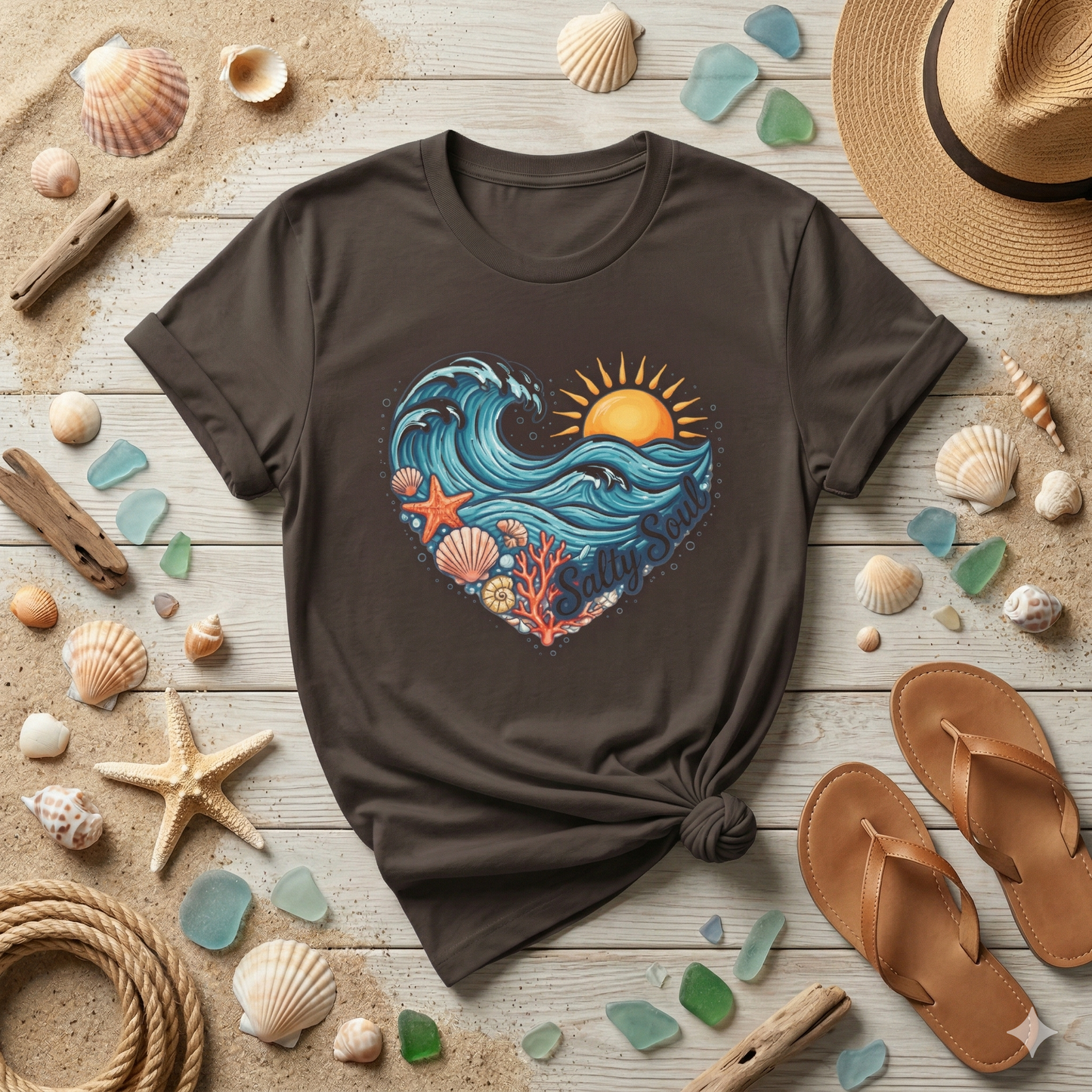 Salty Soul Ocean Shirt, Beach Wave Heart Tee, Coastal Graphic Shirt, Summer Beach Shirt, Ocean Lover Gift, Seaside Vibes Tee