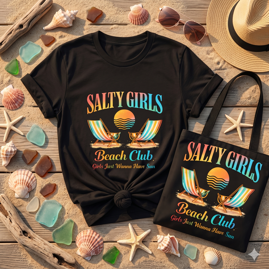Salty Girls Beach Club Shirt, Retro Beach Tee, Summer Vacation Shirt, Coastal Vibes Shirt, Girls Trip Tee, Beach Lover Shirt, Ocean Aesthetic Tee