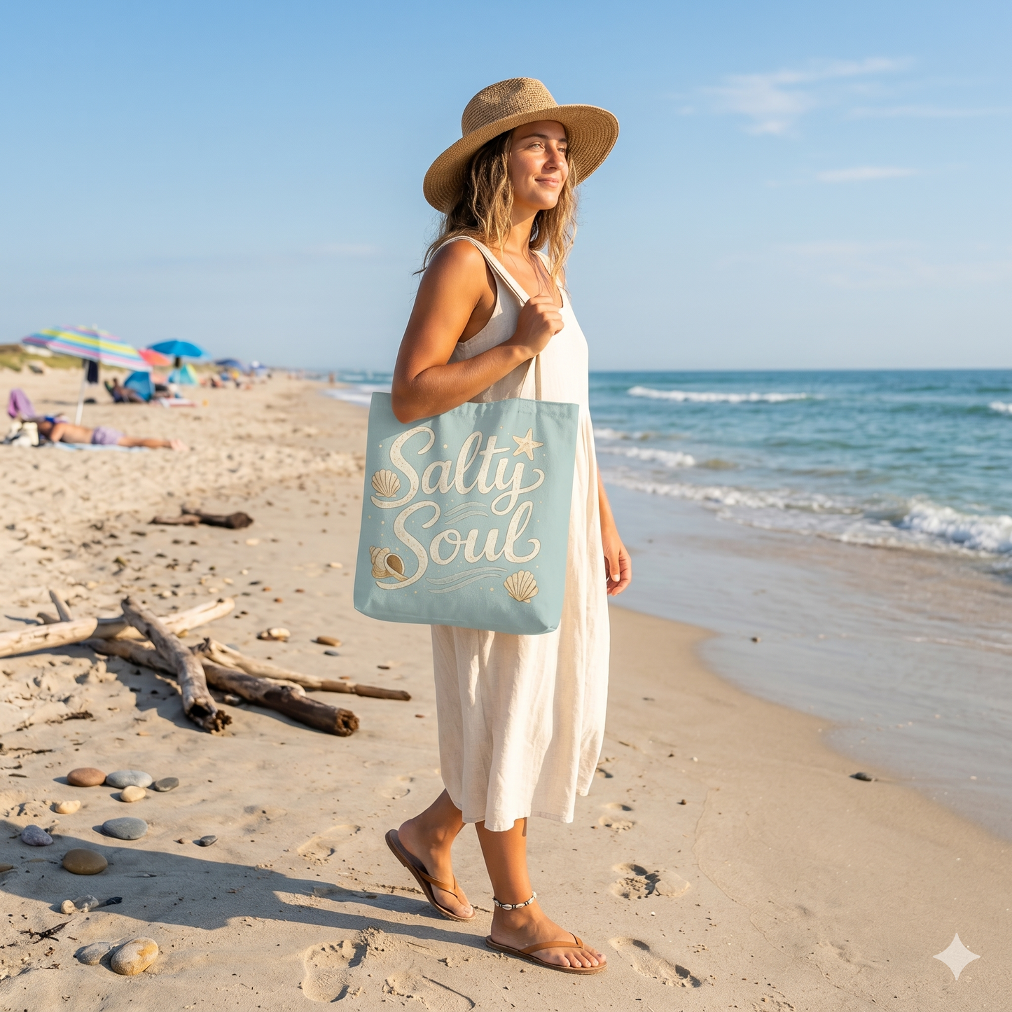 Salty Soul Tote Bag, Coastal Aesthetic Beach Bag, Minimal Ocean Vibes Tote, Soft Neutral Summer Bag, Beach Lover Gift