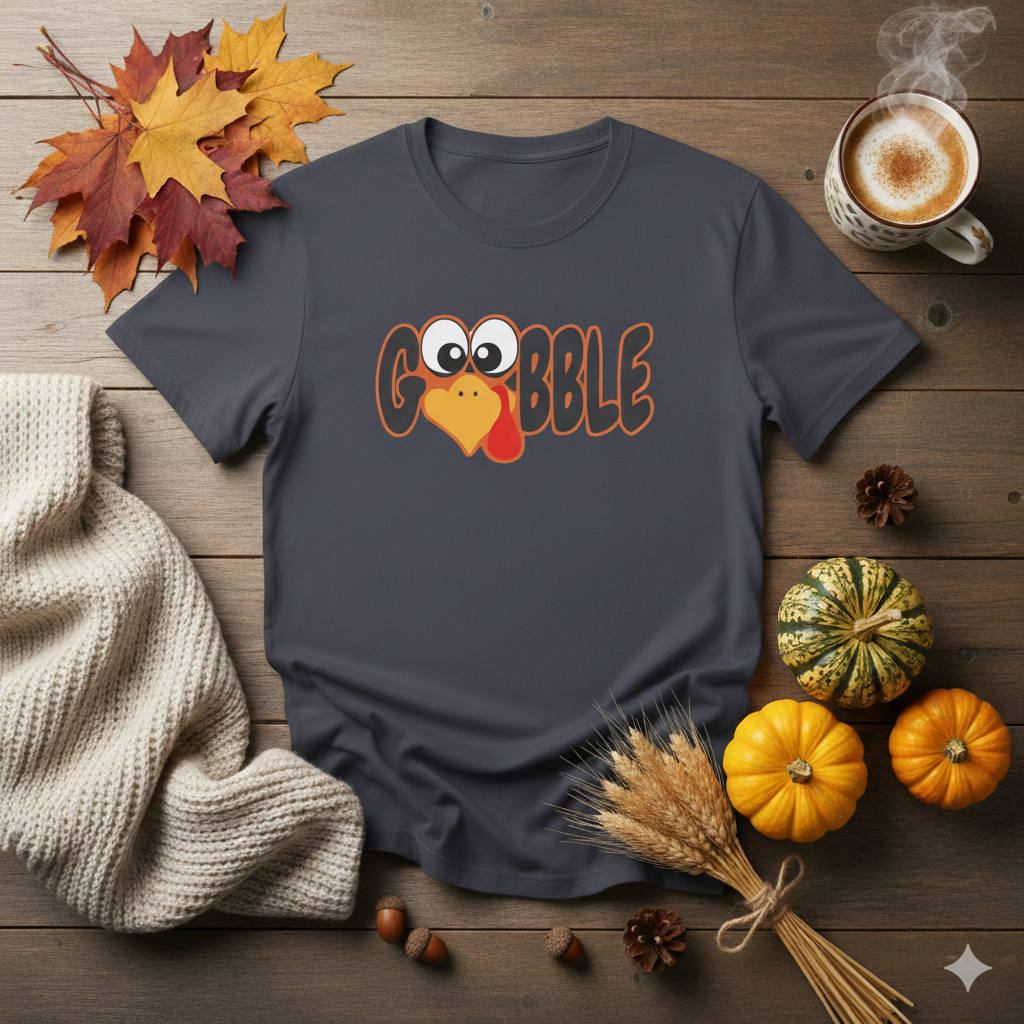 Gobble Turkey Graphic T-Shirt — Cute Thanksgiving Family Tee