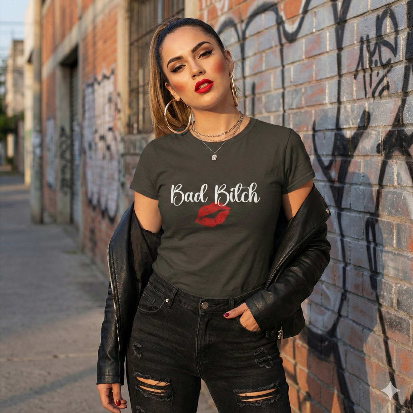 Bad Bitch T-Shirt – Sassy Red Lips Graphic Tee, Confident Woman Shirt, Bold Feminine Energy Top, Funny Empowerment Gift for Her