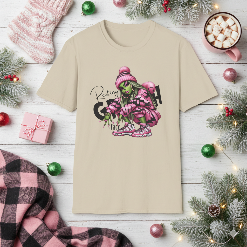 Resting Holiday Face Shirt – Funny Christmas Tee for Women, Sassy Festive T-Shirt, Cute Holiday Graphic Top, Pink Christmas Outfit Idea