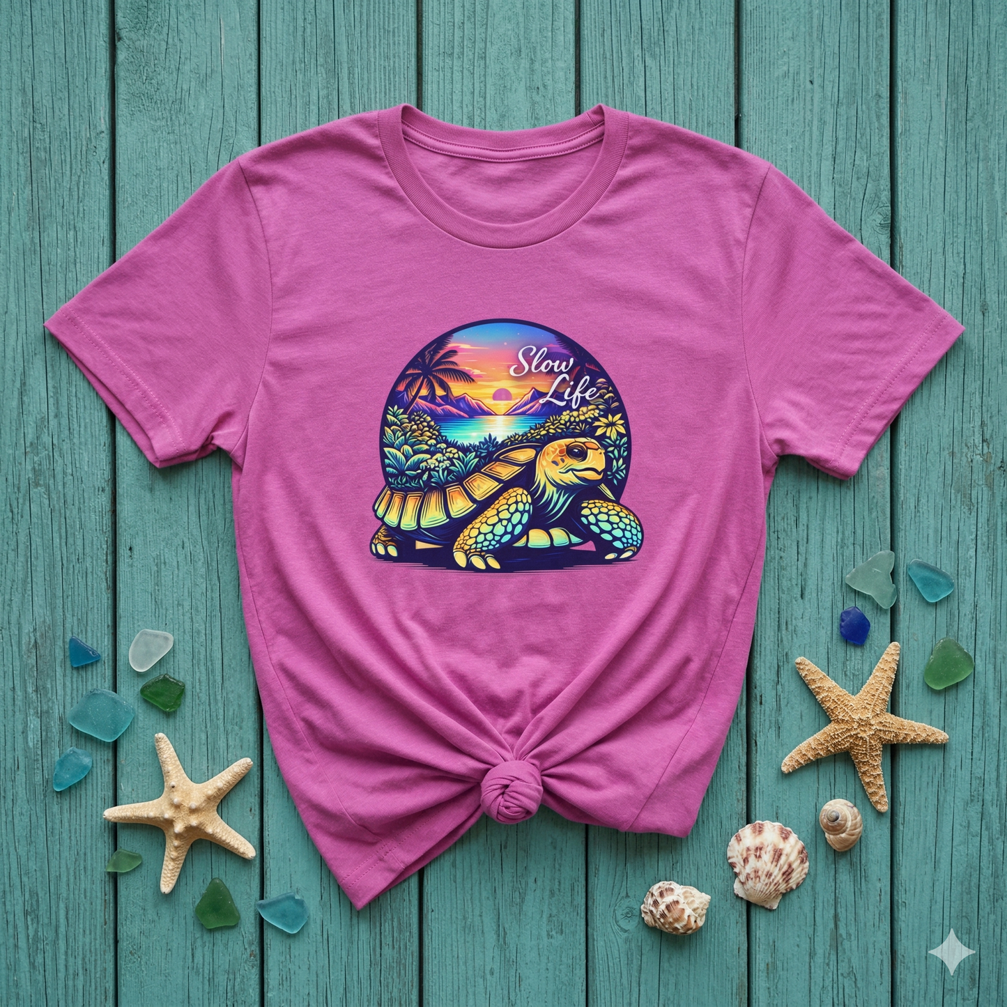 Slow Life Shirt, Sea Turtle Beach Tee, Coastal Vibes Shirt, Ocean Aesthetic Shirt, Tropical Sunset Shirt, Relaxed Beach Shirt