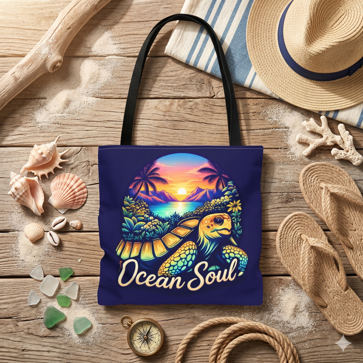 Ocean Soul Sea Turtle Tote Bag — Beach Sunset Canvas Tote