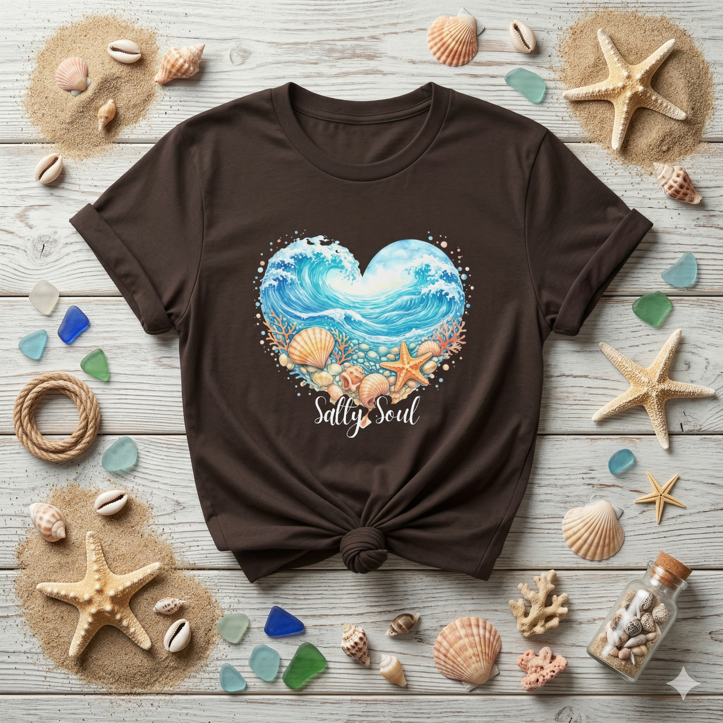 Salty Soul Shirt, Ocean Wave Heart Tee, Beach Aesthetic Shirt, Coastal Vibes Graphic Tee, Boho Beach Shirt, Summer Ocean Lover Gift
