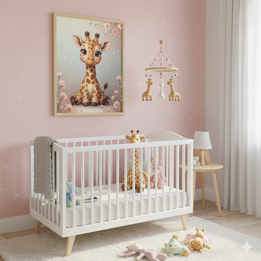 Baby Giraffe Nursery Poster - Cute Floral Rolled Wall Art