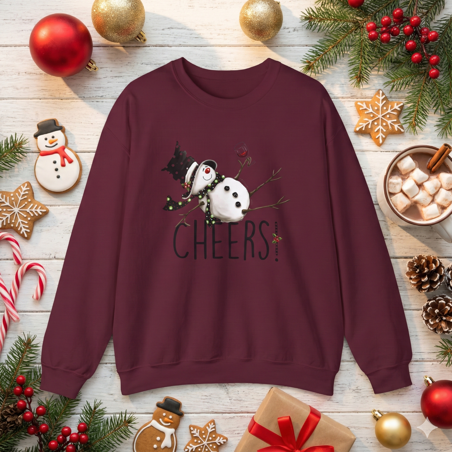 Cheers Snowman Sweatshirt - Cozy Holiday Crewneck