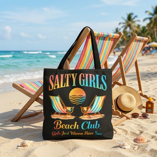 Salty Girls Beach Club Tote Bag, Beach Tote Bag, Summer Vacation Bag, Girls Trip Tote, Coastal Vibes Bag, Ocean Aesthetic Tote, Beach Lover Gift