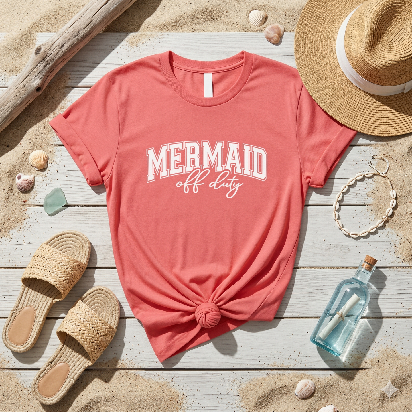 Mermaid Off Duty Shirt, Beach Graphic Tee, Summer Vacation Shirt, Coastal Vibes Shirt, Ocean Lover Gift, Minimal Beach Tee