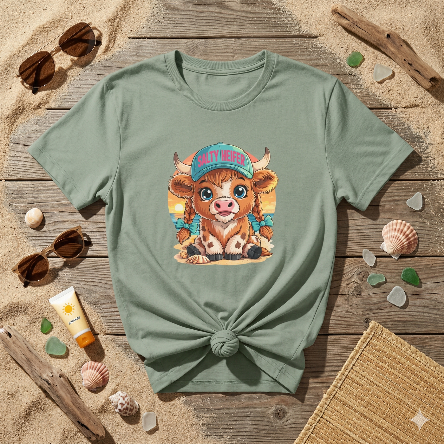 Salty Heifer Beach Shirt, Cute Cow Beach Tee, Highland Cow Summer Shirt, Funny Beach Cow Shirt, Coastal Cow Graphic Tee, Summer Vacation Shirt