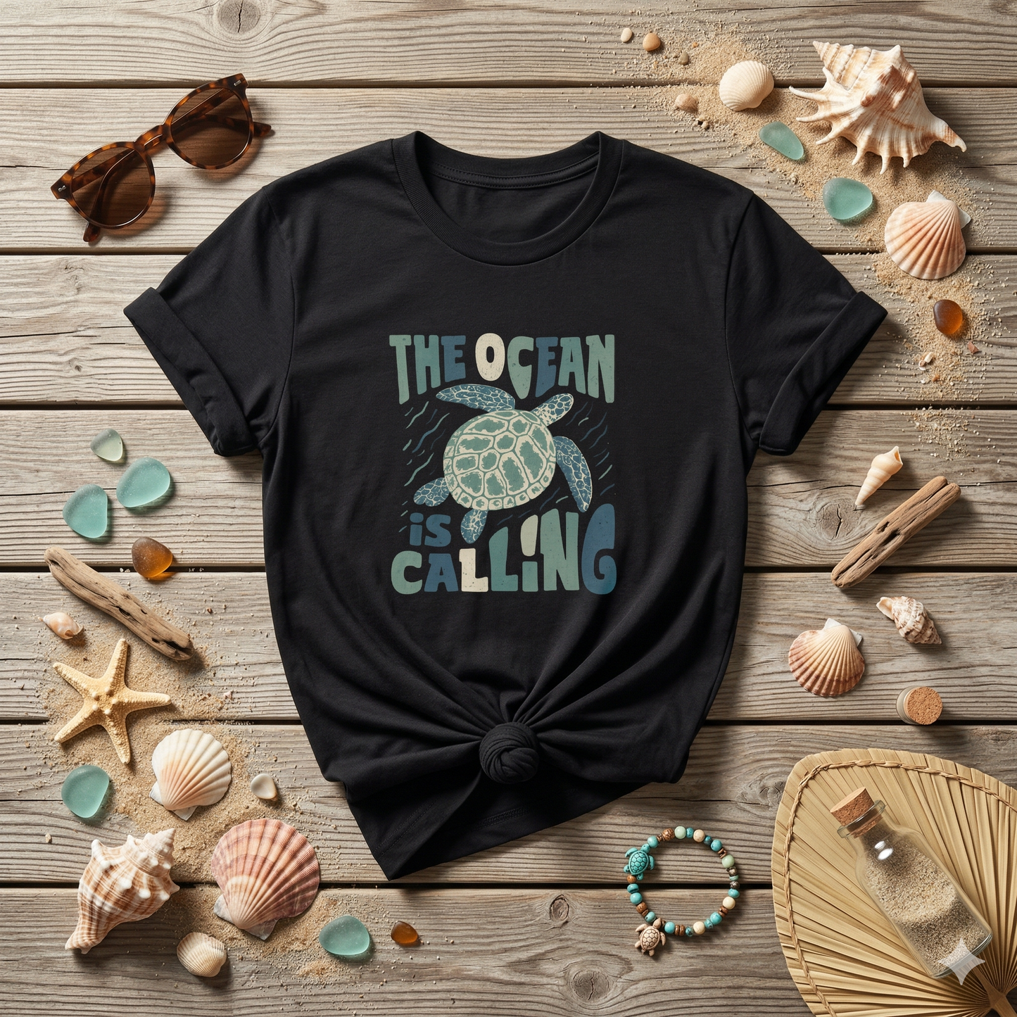 The Ocean Is Calling Shirt, Sea Turtle Tee, Beach Lover Shirt, Ocean Vibes T-Shirt, Coastal Aesthetic Tee, Minimal Turtle Shirt, Summer Beach Tee