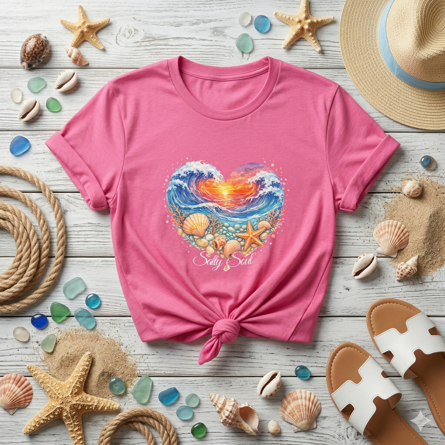 Salty Soul Sunset Shirt, Ocean Wave Heart Tee, Beach Sunset Shirt, Coastal Vibes Graphic Tee, Summer Beach Shirt, Ocean Lover Gift