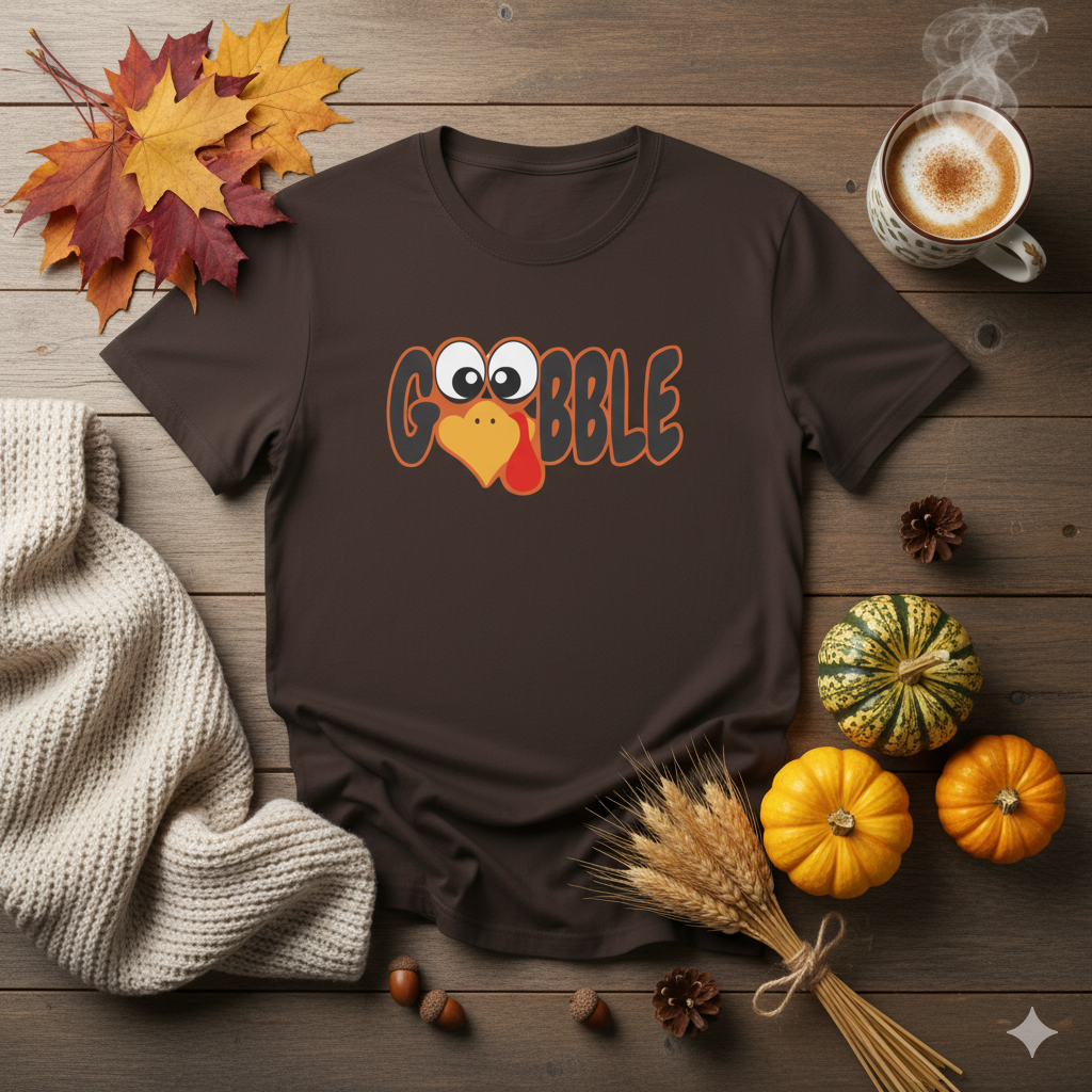 Gobble Turkey Graphic T-Shirt — Cute Thanksgiving Family Tee