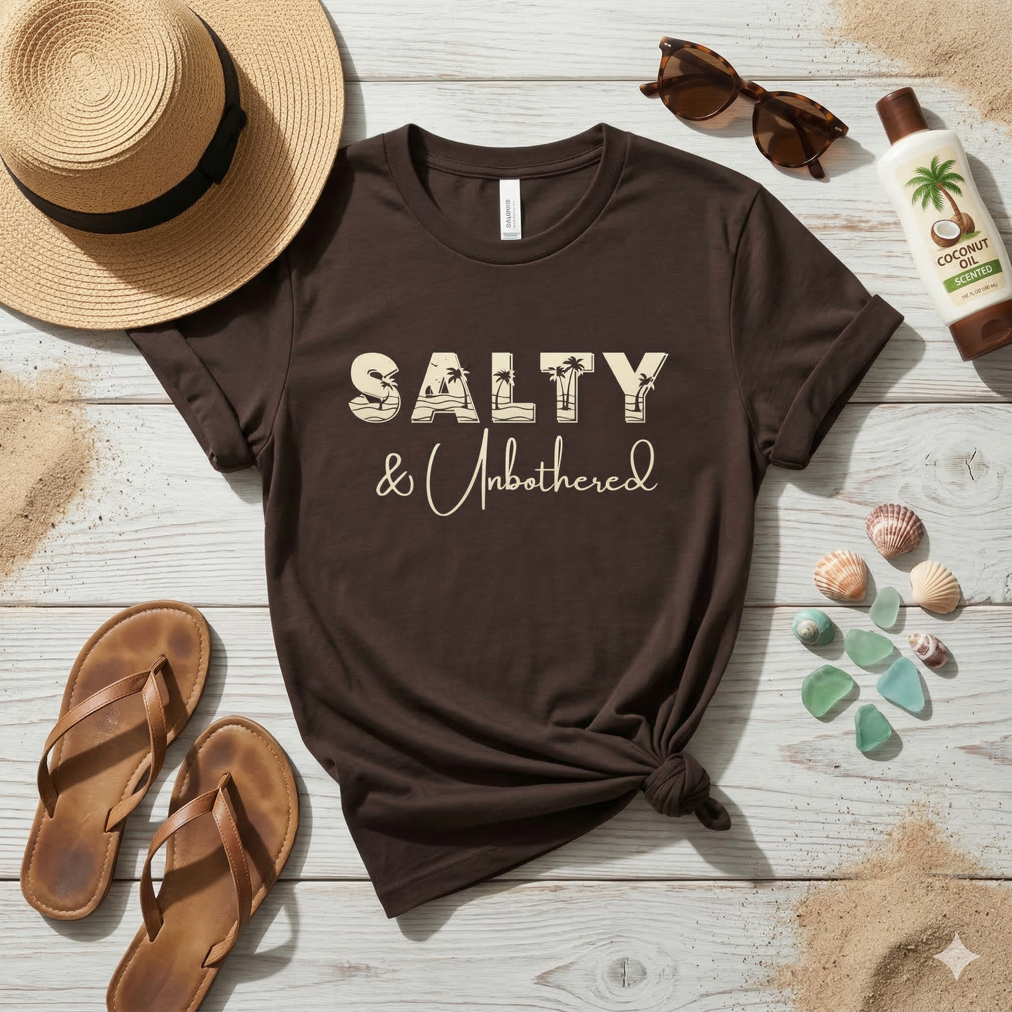 Salty & Unbothered Shirt, Beach Graphic Tee, Summer Vibes Shirt, Coastal Aesthetic T-Shirt, Funny Beach Shirt Women, Vacation Outfit Top