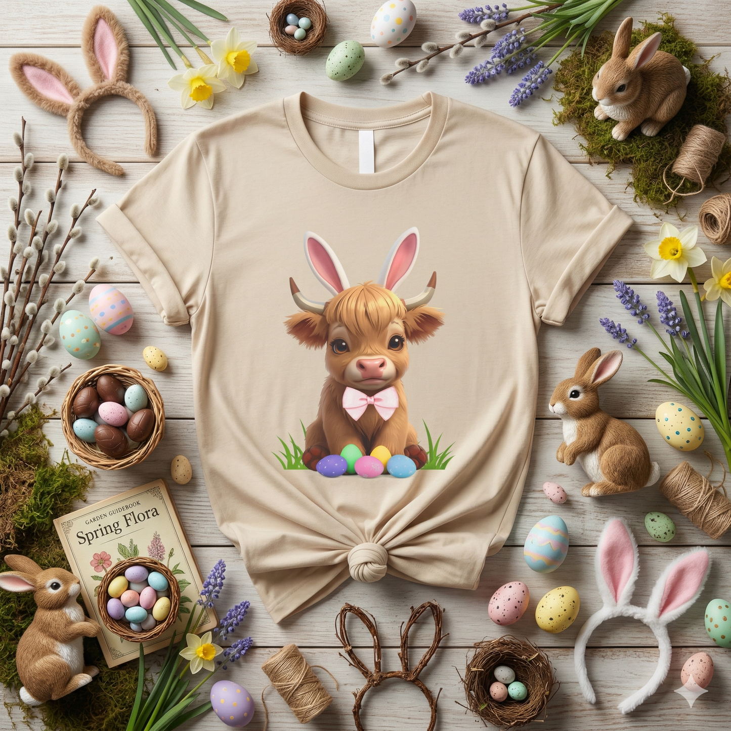 Easter Cow Tee — Cute Calf with Bunny Ears & Colorful Eggs T-Shirt