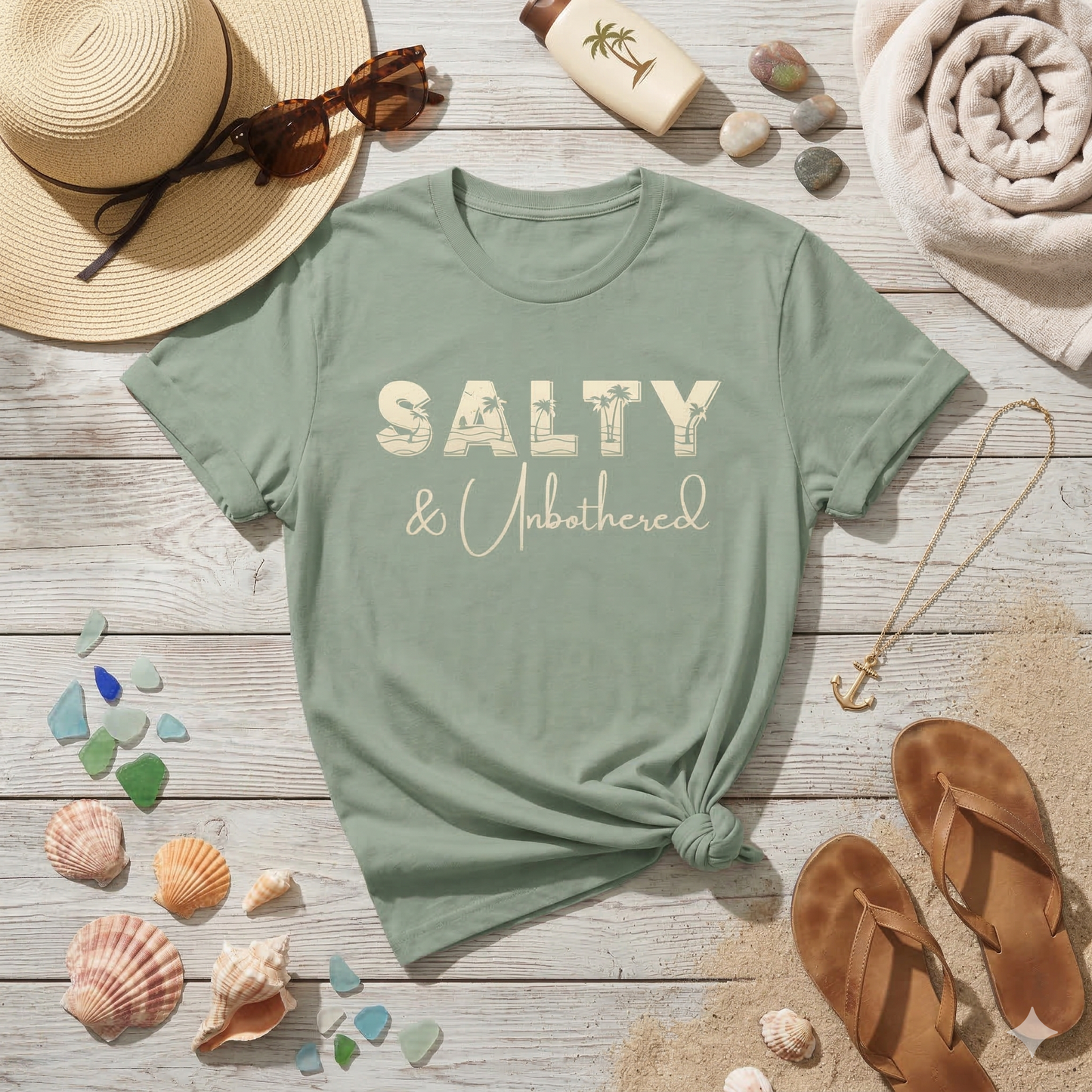 Salty & Unbothered Shirt, Beach Graphic Tee, Summer Vibes Shirt, Coastal Aesthetic T-Shirt, Funny Beach Shirt Women, Vacation Outfit Top