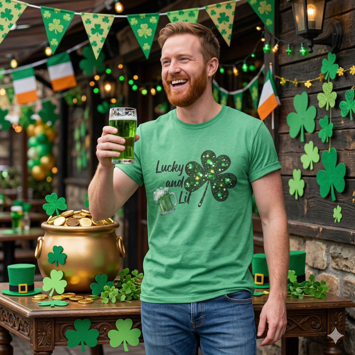 Lucky and Lit Shamrock T-Shirt — St. Patrick's Day Beer Tee