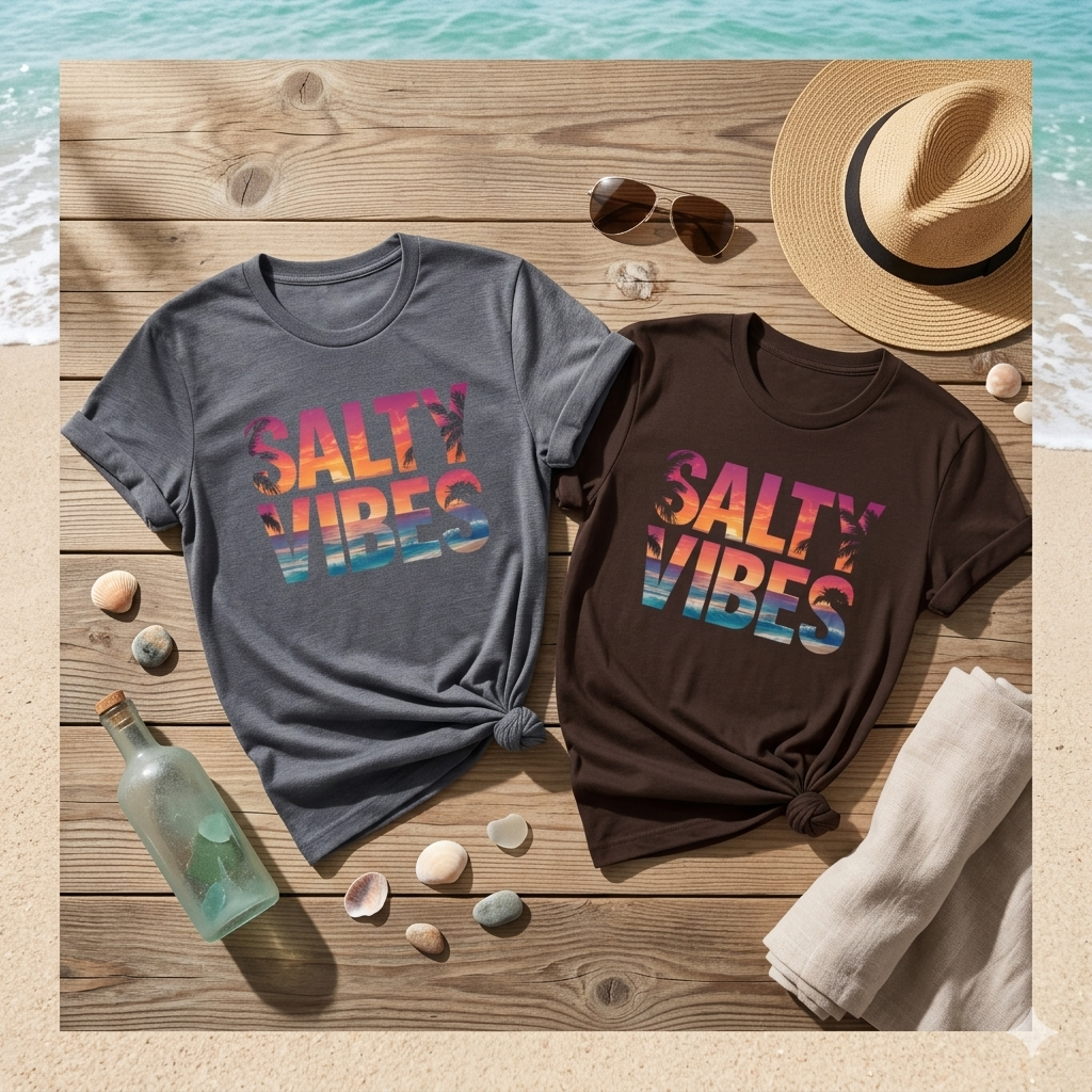 Salty Vibes Shirt, Beach Sunset Graphic Tee, Summer Aesthetic Shirt, Ocean Lover Gift, Coastal Vibe T-Shirt, Trendy Vacation Tee