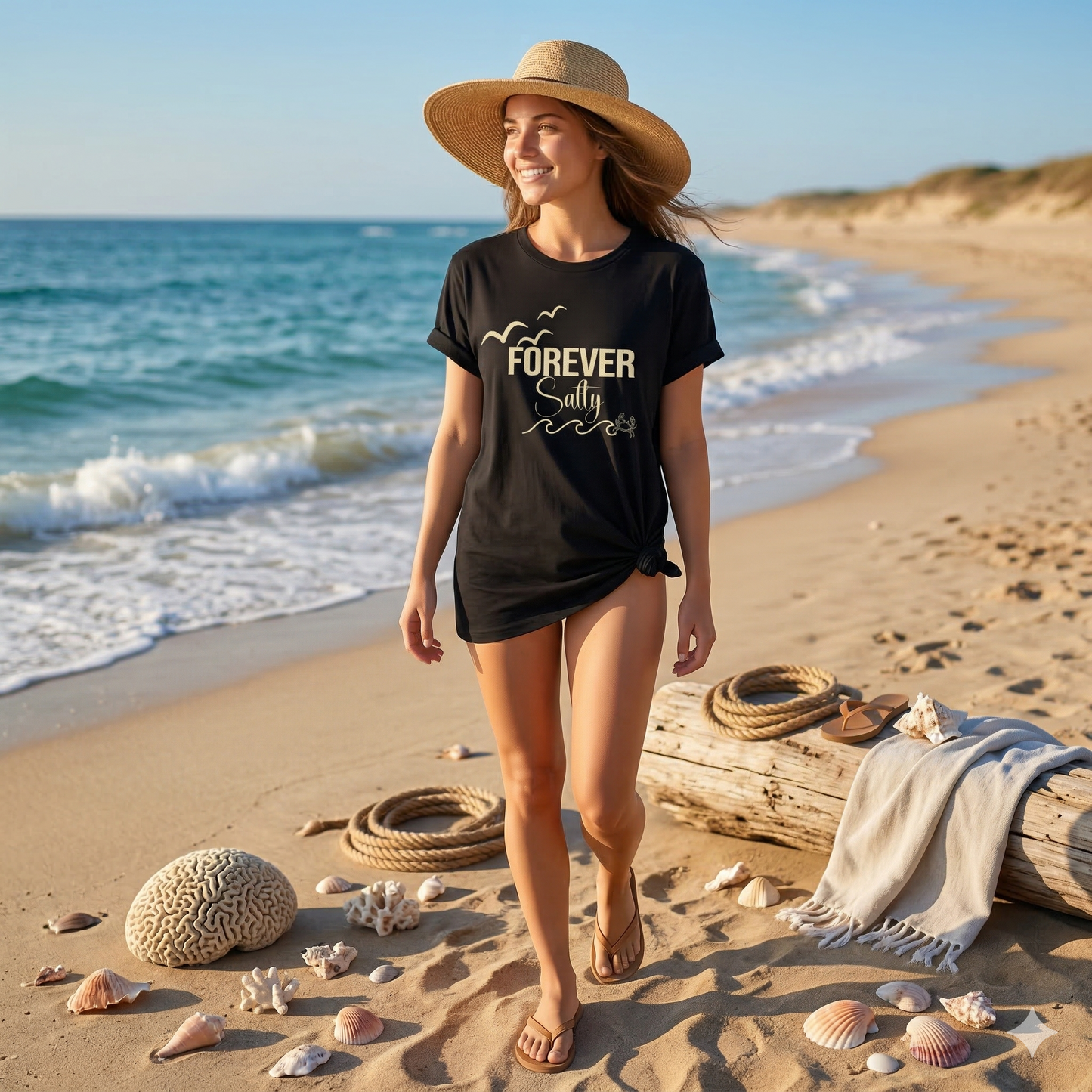 Forever Salty Shirt, Beach Graphic Tee, Coastal Aesthetic T-Shirt, Ocean Lover Gift, Summer Vacation Shirt, Cute Beach Outfit Top