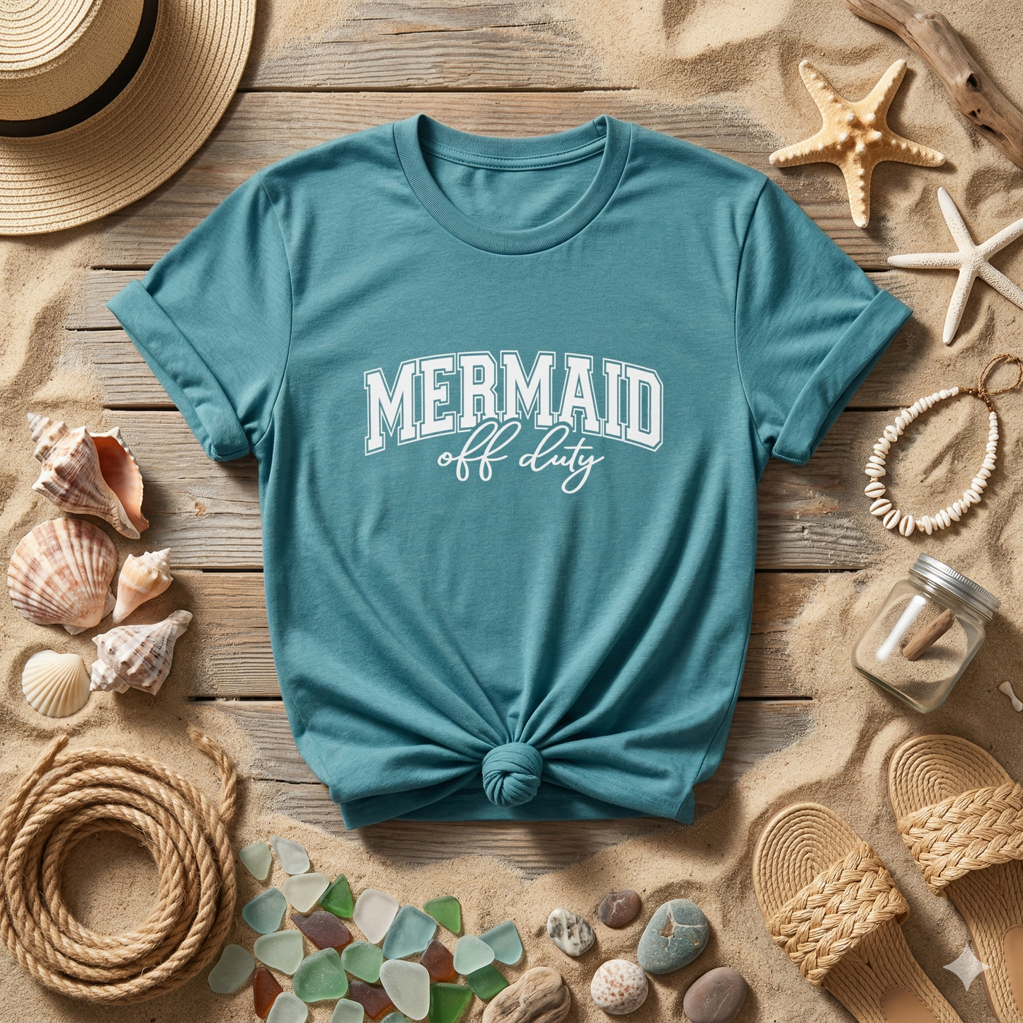 Mermaid Off Duty Shirt, Beach Graphic Tee, Summer Vacation Shirt, Coastal Vibes Shirt, Ocean Lover Gift, Minimal Beach Tee