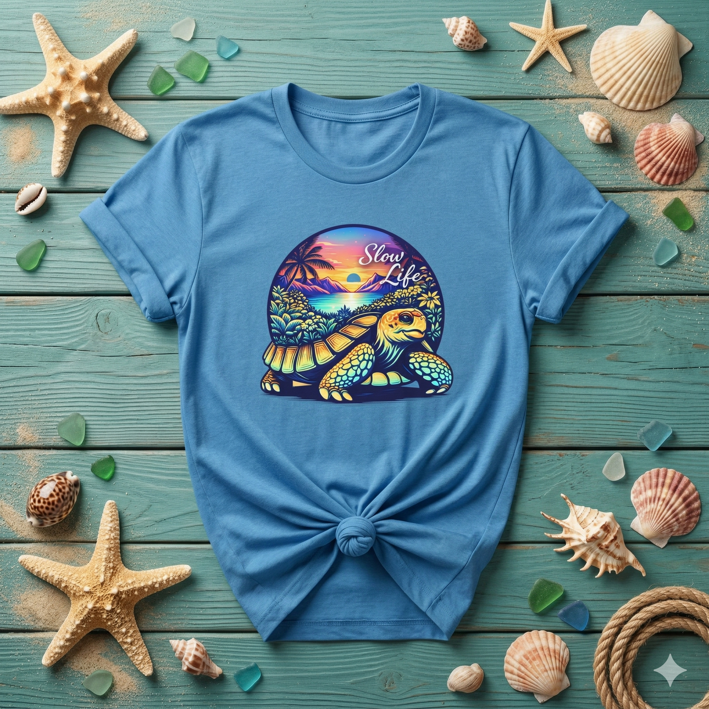 Slow Life Shirt, Sea Turtle Beach Tee, Coastal Vibes Shirt, Ocean Aesthetic Shirt, Tropical Sunset Shirt, Relaxed Beach Shirt
